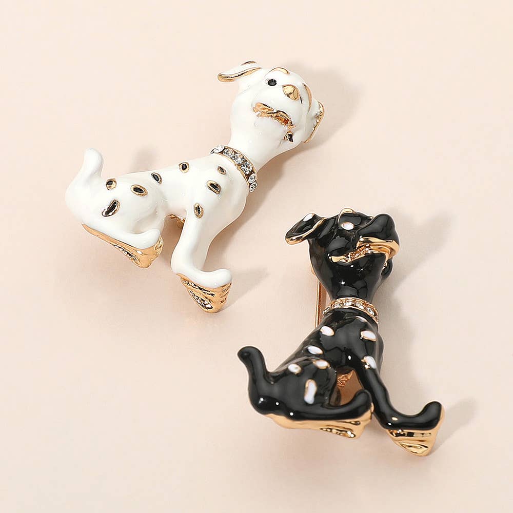 Gold Dipped Enamel Spotted Dog Pin Brooch