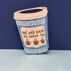 NYC Coffee Cup Hair Claw Clip – “We Are Happy to Serve You” Blue Greek Diner Inspired Accessory