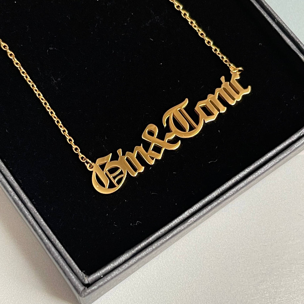 Gin and tonic word Necklace stainless steel gold Bartender