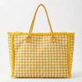 Gingham Check Terry Cloth Frayed Shoulder Tote Bag