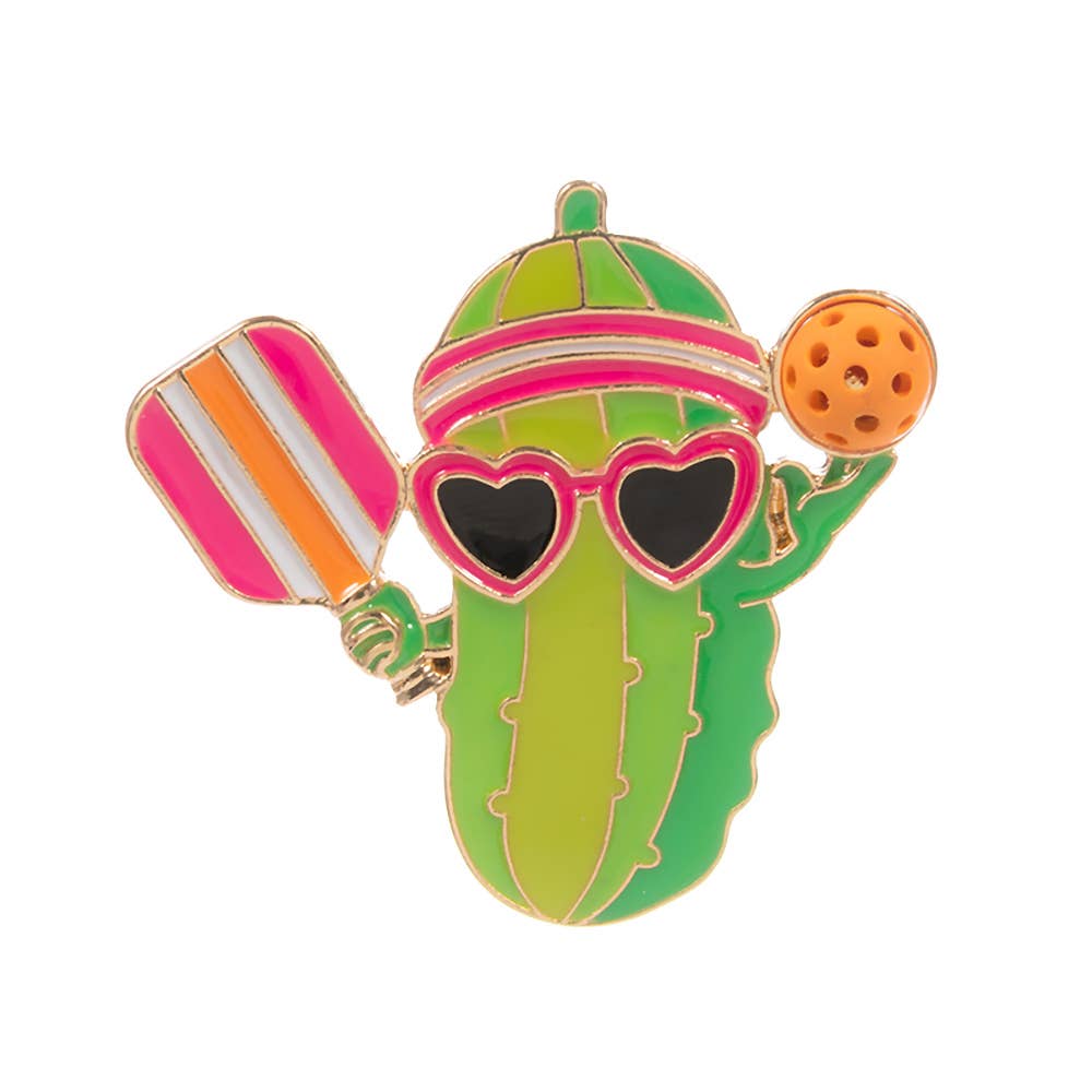 Enamel Funny Pickle Pickleball Player Pin Brooch