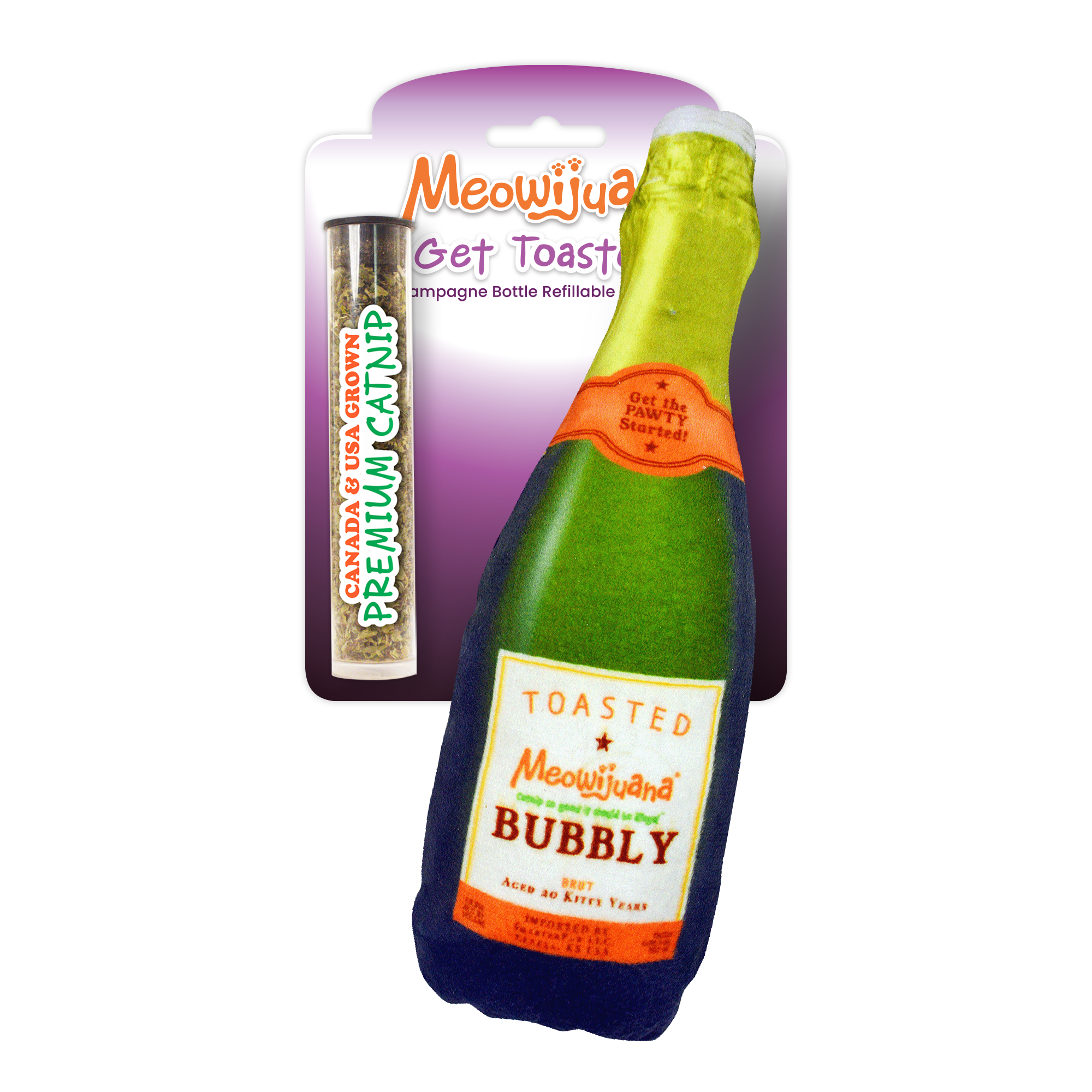 Get Toasted Champagne Bottle Refillable Catnip Cat Toy