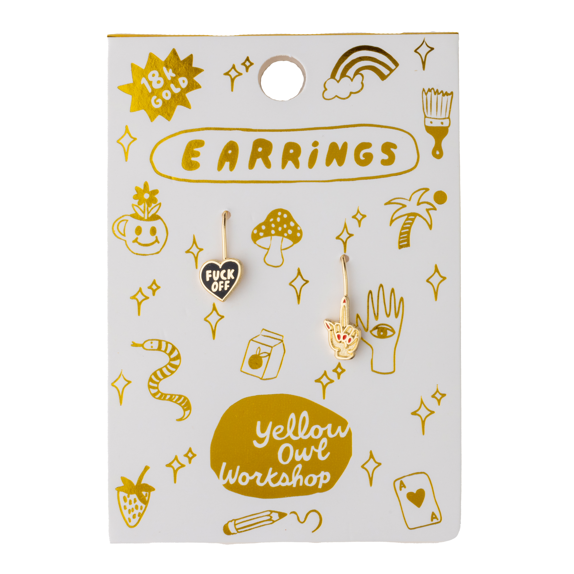 F*ck Off Heart & Middle Finger Earrings - Gold Swear Word