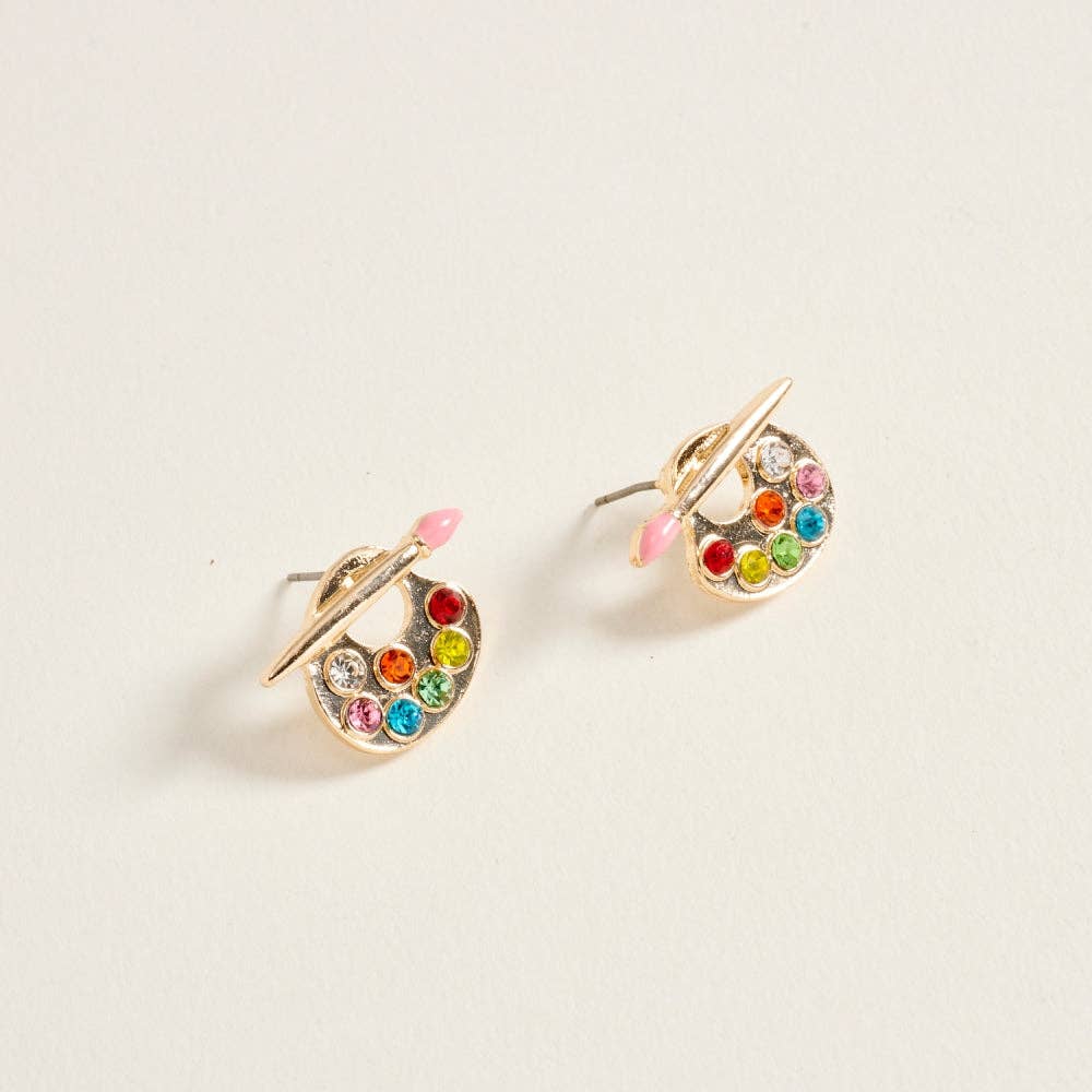 0.75 Inch Art Paint Brush Palette Artist Stone Post Earrings