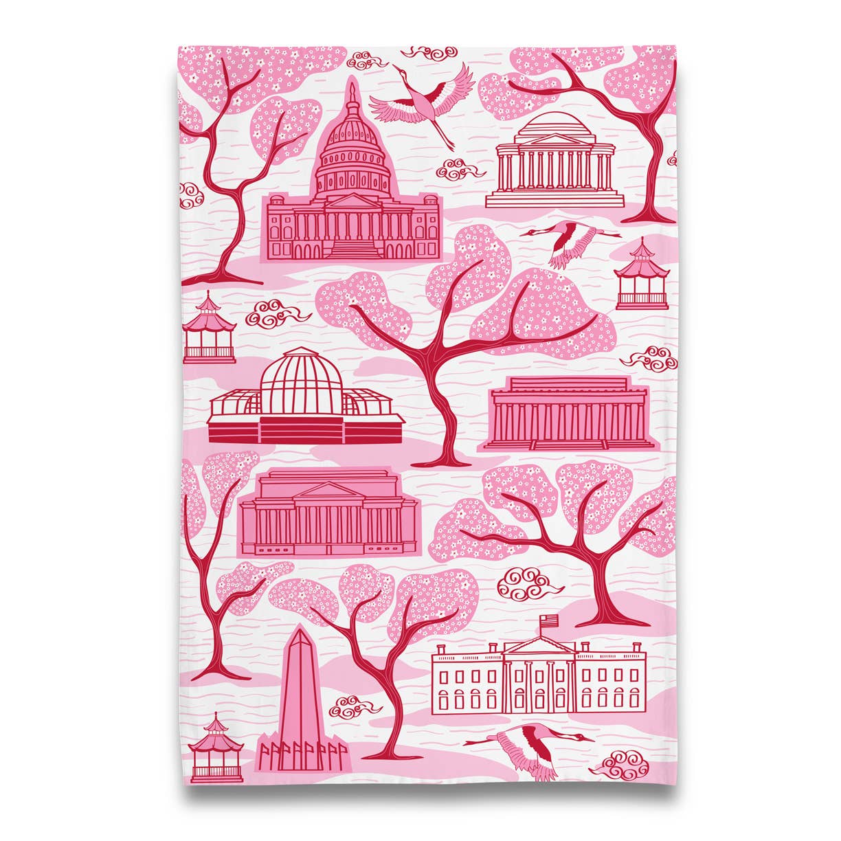 Toile De DC Cherry Blossom/ Pink Tea Towel 