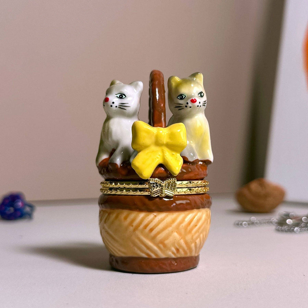 Adorable Cats in Basket Hand Painted Trinket Box
