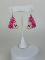 Pink Tree Cats - Holiday Earrings