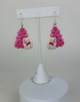 Pink Tree Cats - Holiday Earrings