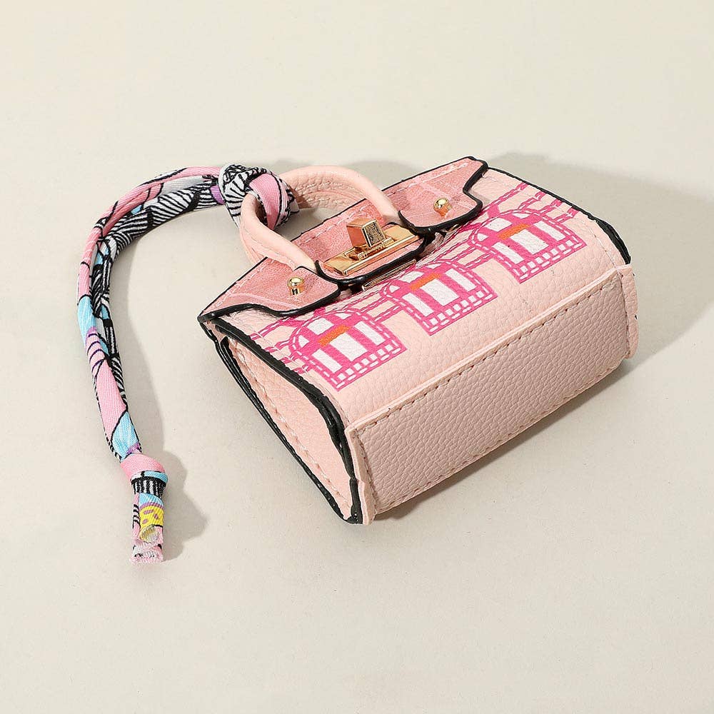 House Printed Faux Leather Elegant and Stylish Mini Purse / Bag Charm