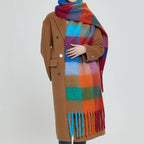 Rainbow Plaid Fuzzy Scarf