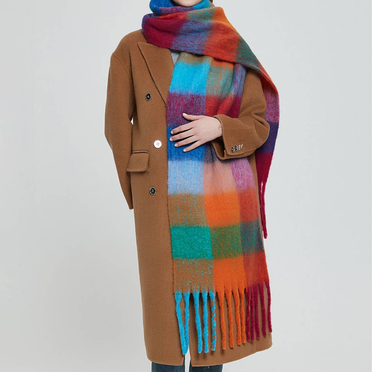 Rainbow Plaid Fuzzy Scarf