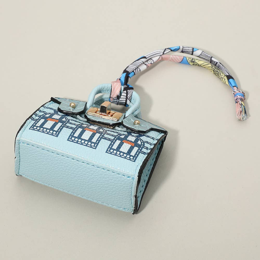 House Printed Faux Leather Elegant and Stylish Mini Purse / Bag Charm