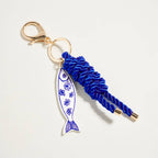 Faux Leather Fish Charm Braided Knot Rope Bag Charm Keychain