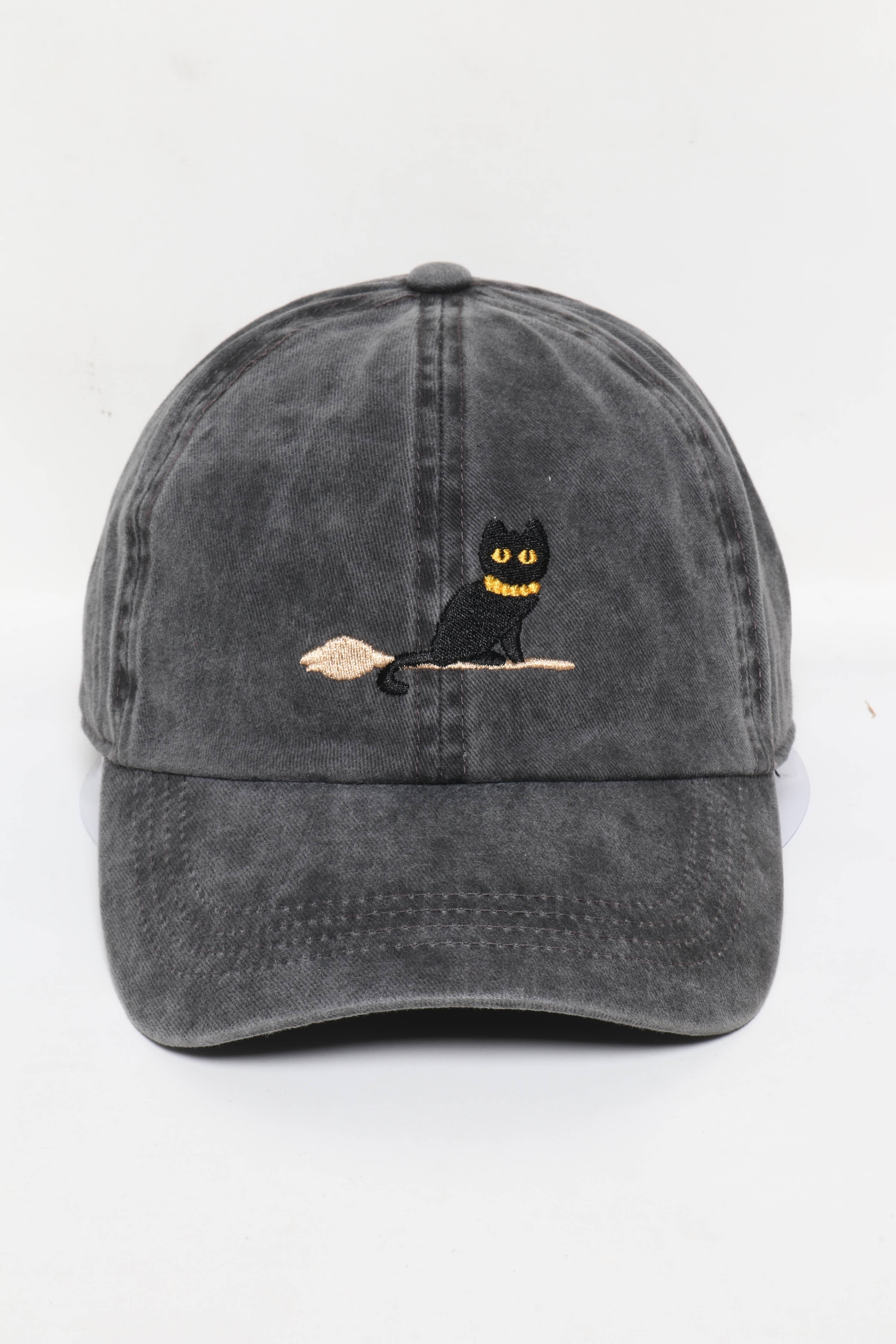 Halloween Black Cat Embroidery Cotton Baseball Cap