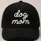 Dog Mom Text Solid Color Corduroy Baseball Cap