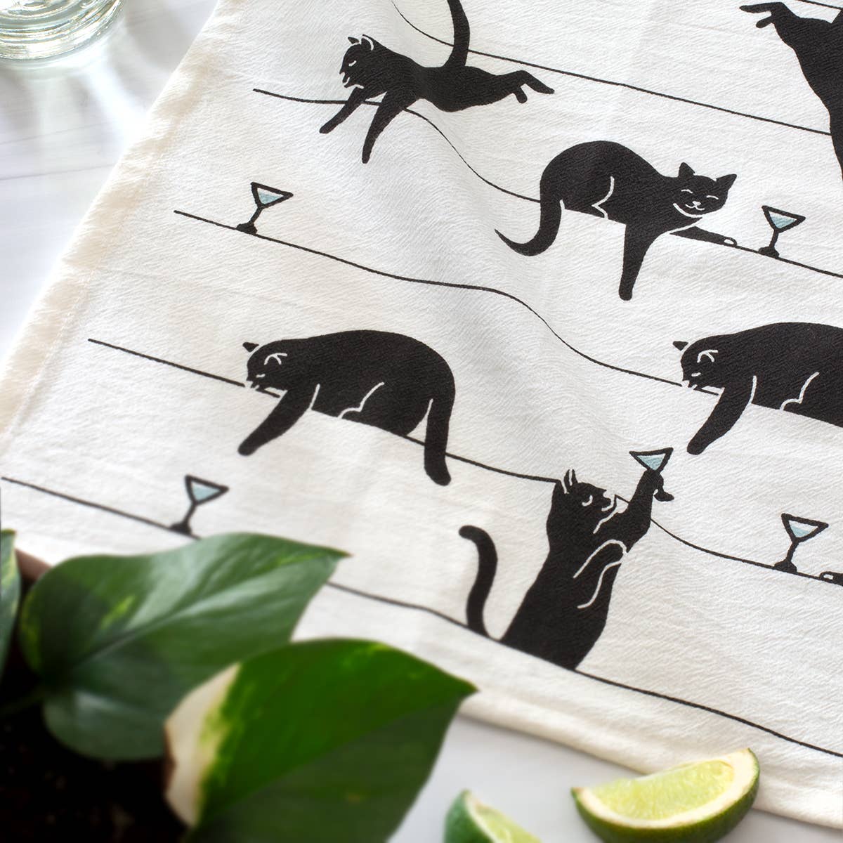 Black Cat Martini Tea Towel