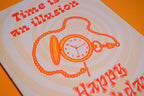 Time Is An Illusion Happy Birthday Risograph Greeting Card