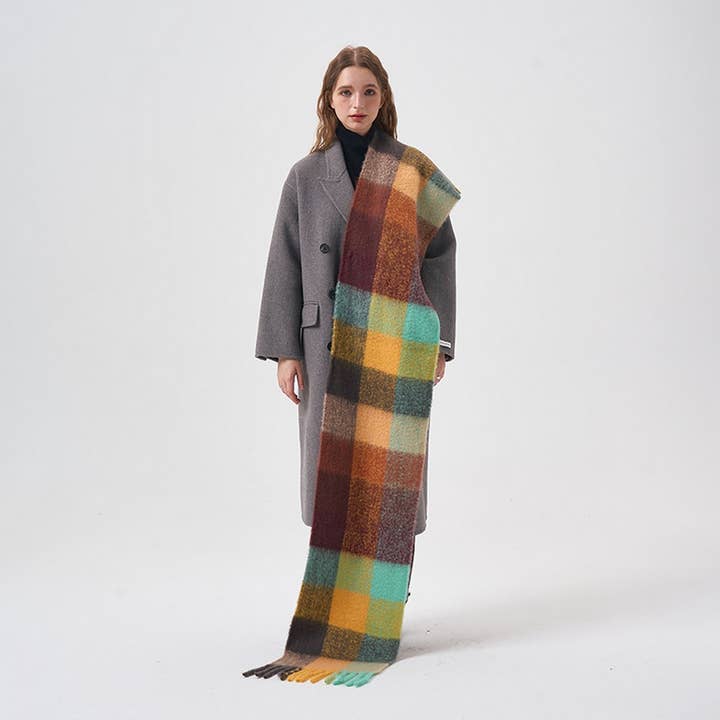 Winter Warm Contrast Plaid Scarf