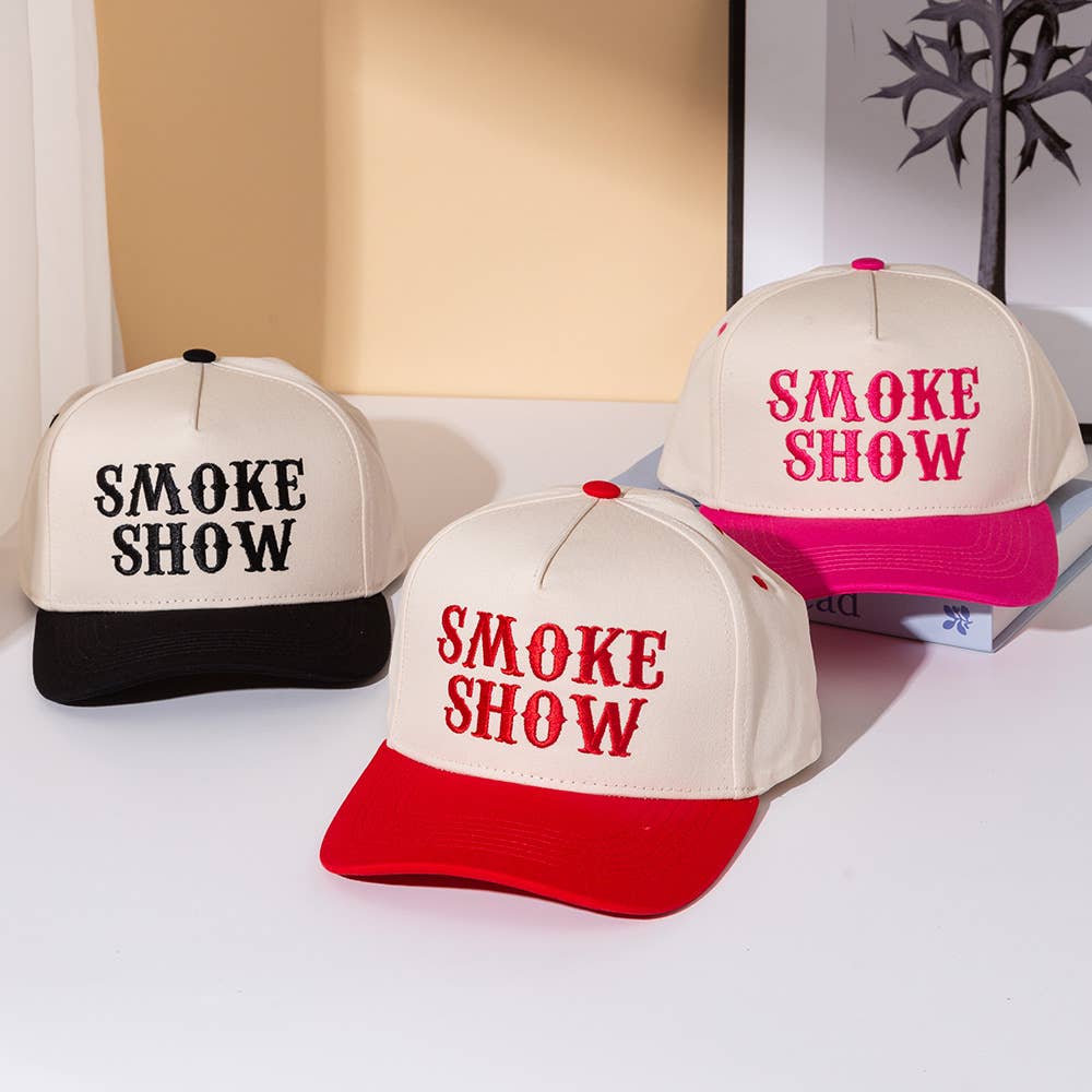 SMOKE SHOW Message Embroidered Five Panel Canvas Snapback Baseball Cap