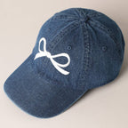 Trendy Bow Embroidered Denim Baseball Cap