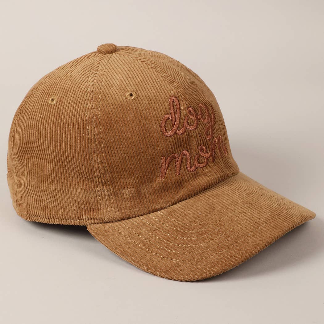 Dog Mom Text Solid Color Corduroy Baseball Cap