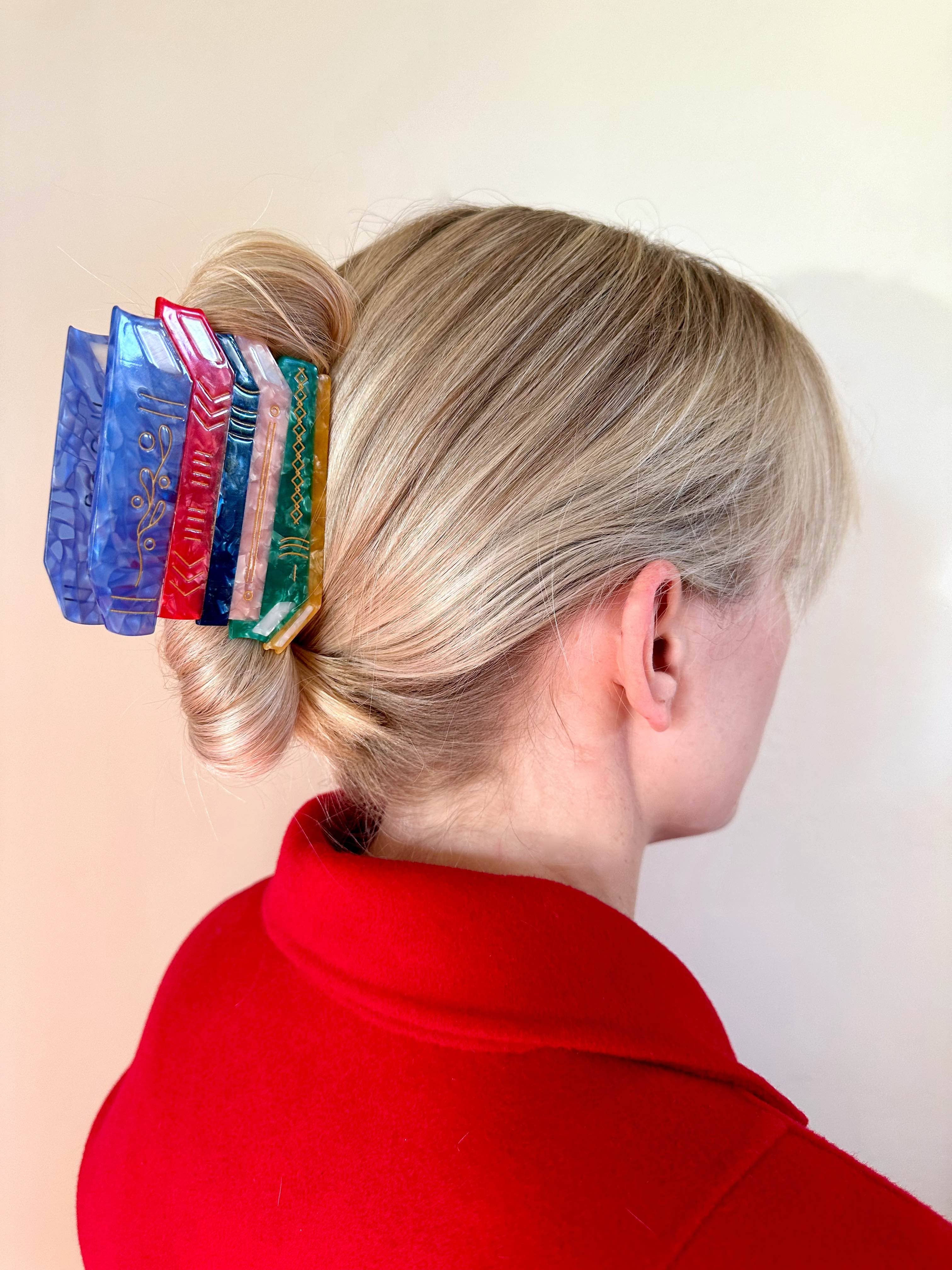 Hand-painted Book Stack Claw Hair Clip