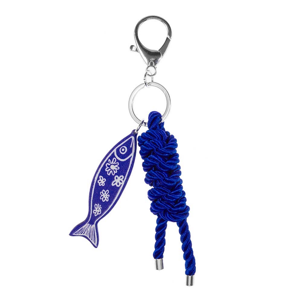 Faux Leather Fish Charm Braided Knot Rope Bag Charm Keychain