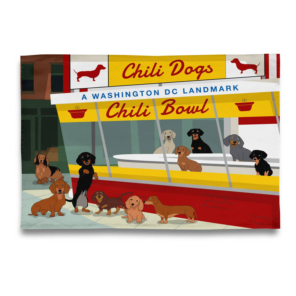 Washington DC Dachshund Chili Dogs at Chili Bowl Tea Towel 