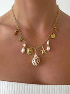Ophélie 18K Gold Non-Tarnish Shell and Pearl Charm Necklace