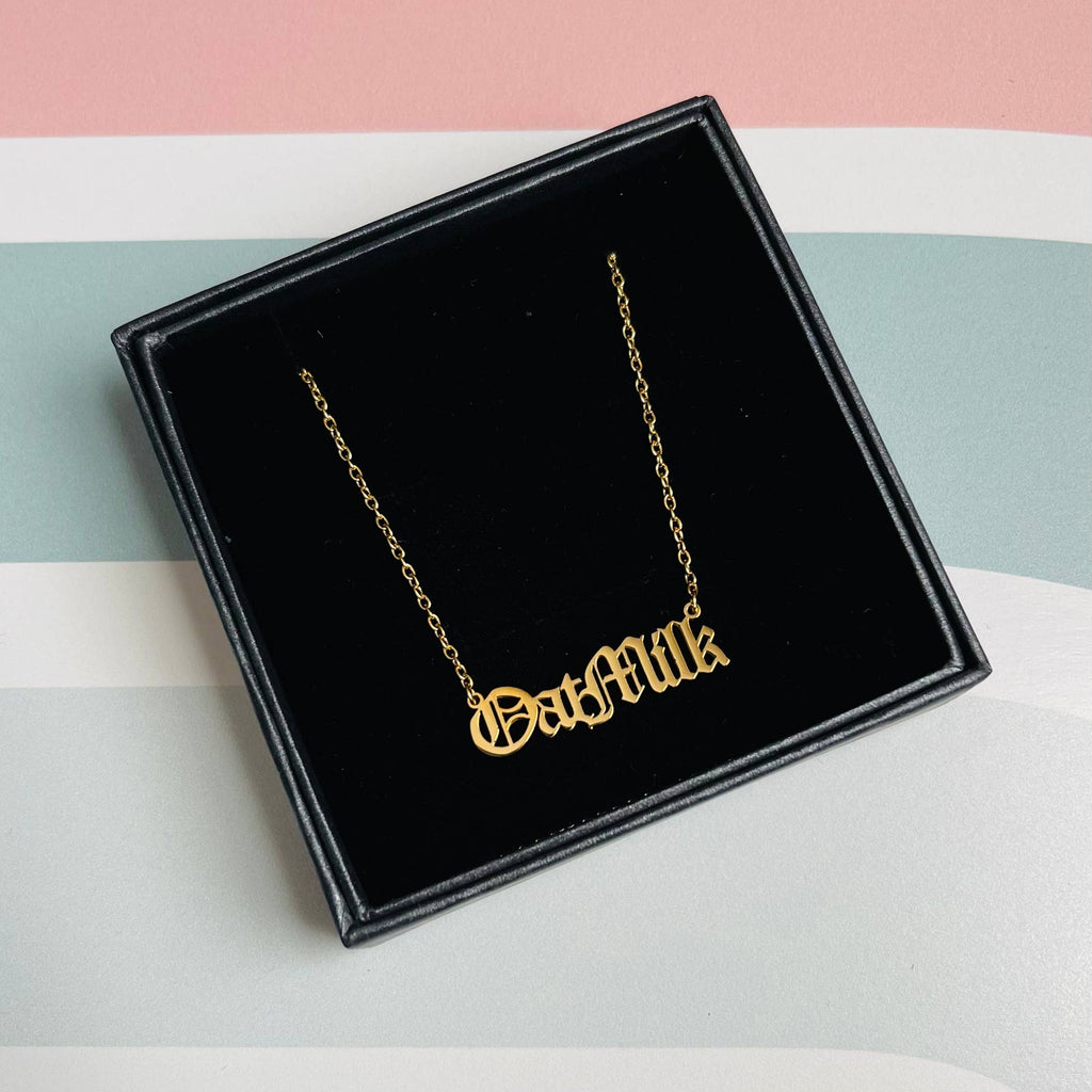 Oat Milk word Necklace stainless steel gold Foodie vegan