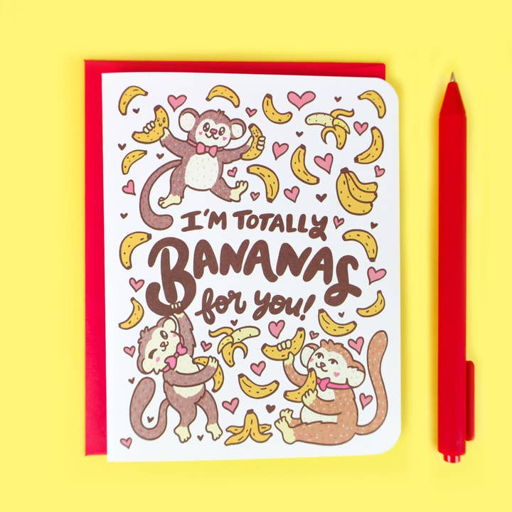I'm Bananas For You Monkey Valentine's Day Card