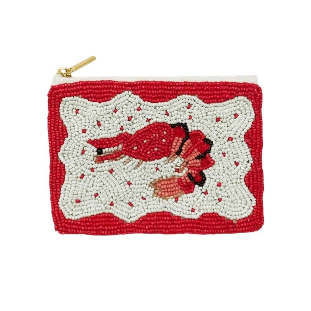 Lobster Seed Beaded Mini Pouch Bag