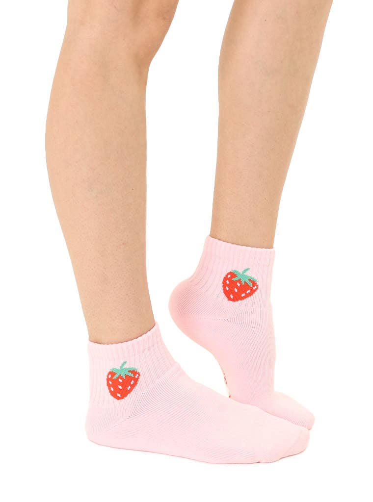 Classic Ankle Socks w/ Ribbed Tubing - Strawberry