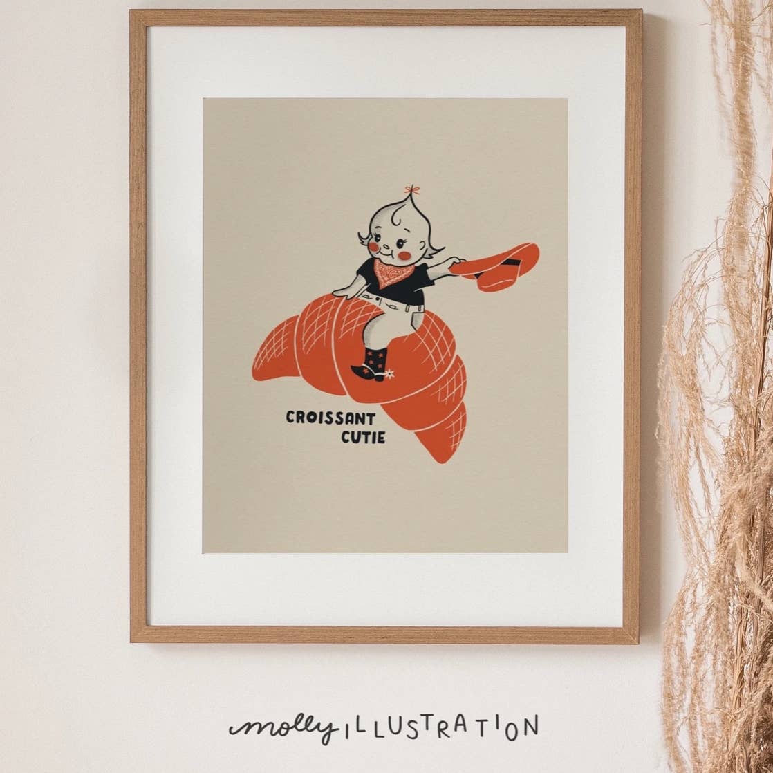 Croissant Cutie Kewpie Print Food Lover Art Print Wall Decor 5x7