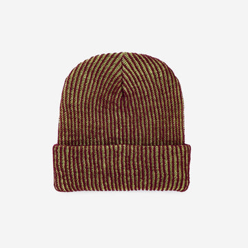 Simple Grid Knit Beanie- Lime Wine Red