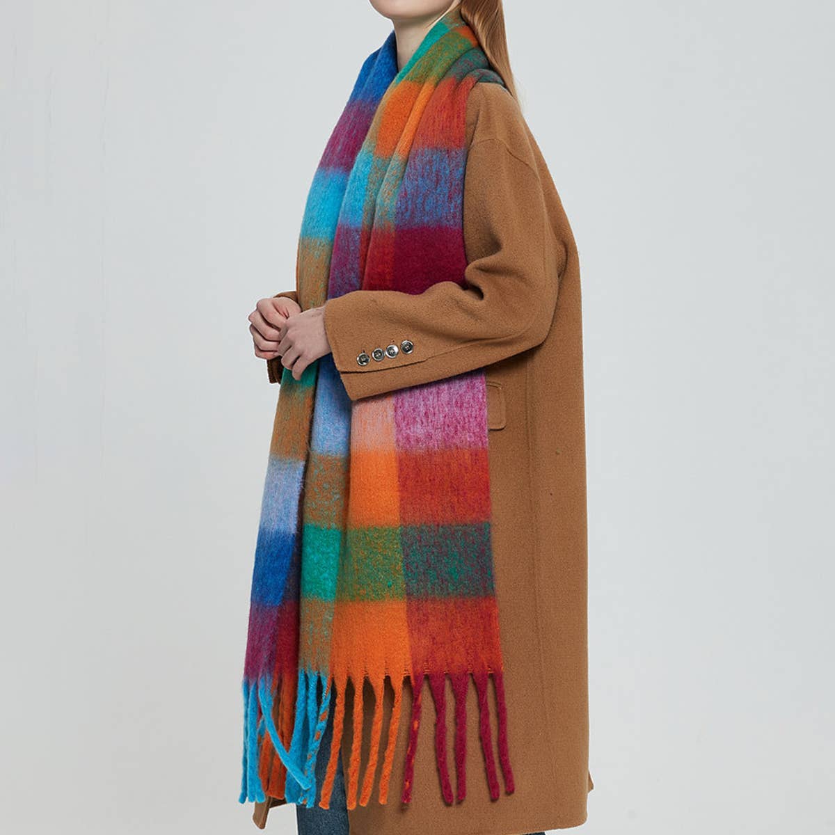Rainbow Plaid Fuzzy Scarf
