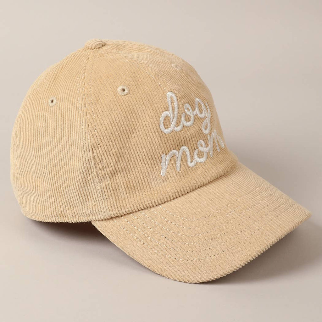 Dog Mom Text Solid Color Corduroy Baseball Cap