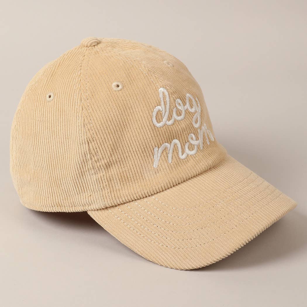 Dog Mom Text Solid Color Corduroy Baseball Cap
