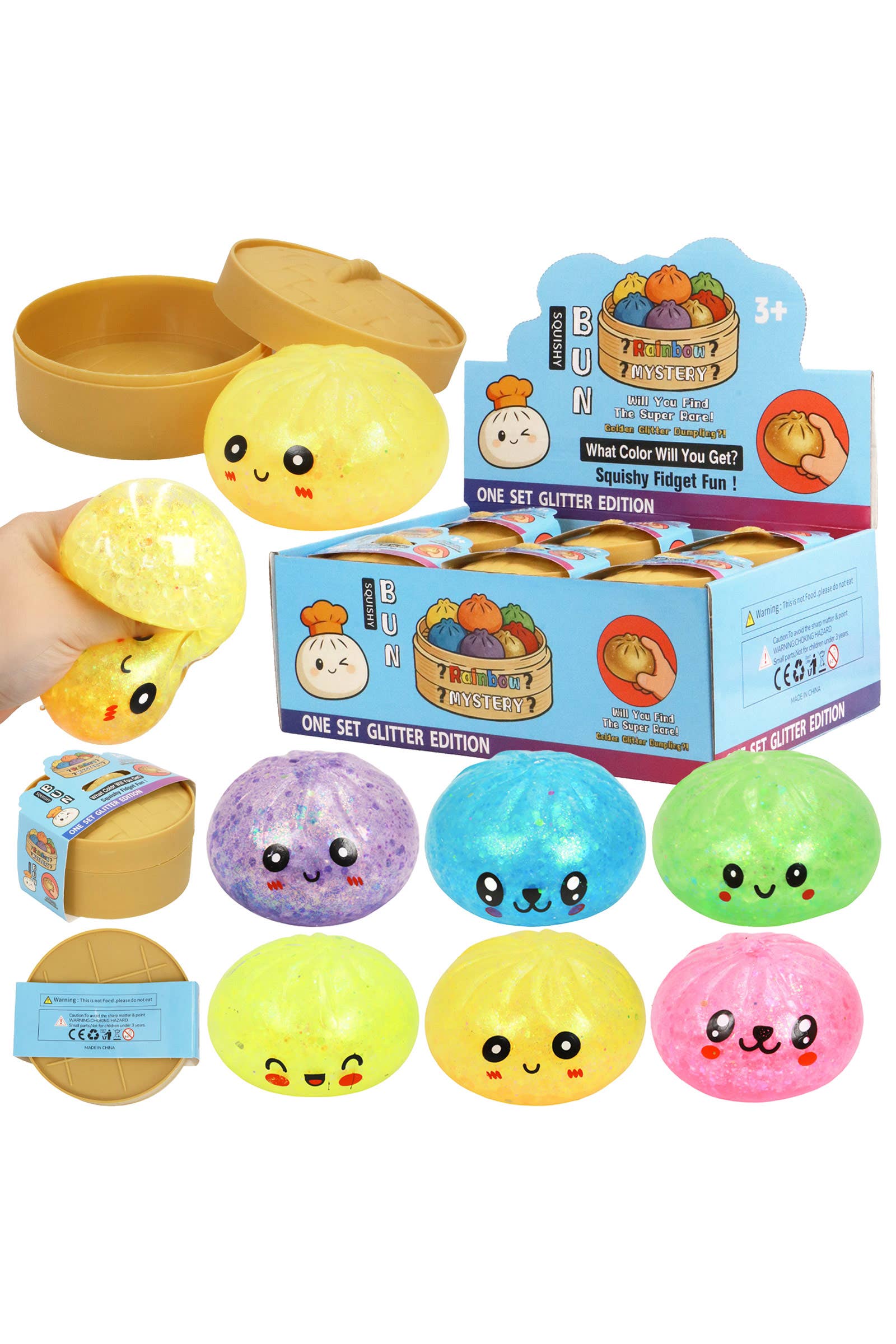 Glittery Bao Bun Dumpling Water Bead Filled Squishy - 12 Pcs