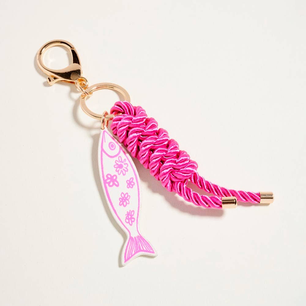 Faux Leather Fish Charm Braided Knot Rope Bag Charm Keychain