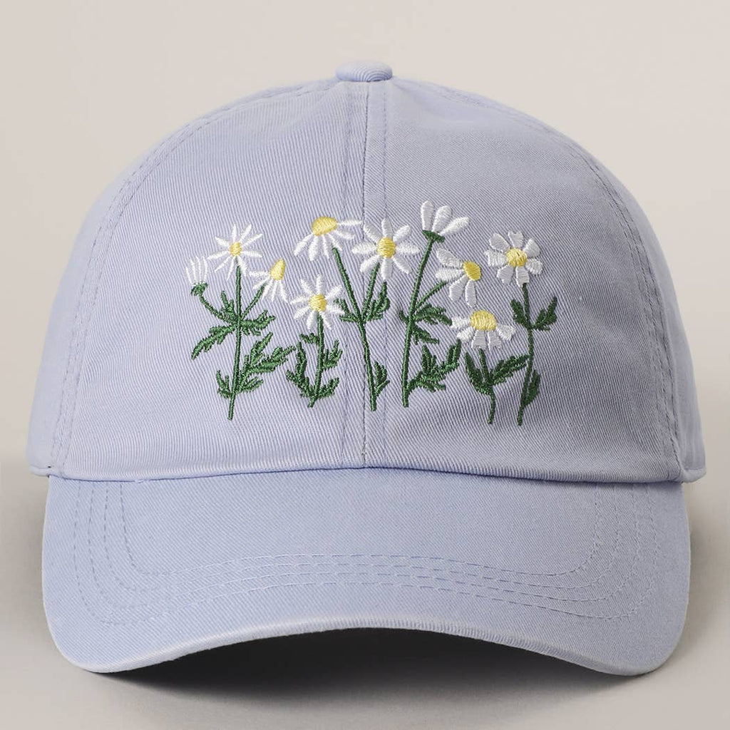 Daisy Bloom Embroidered Cotton Baseball Cap