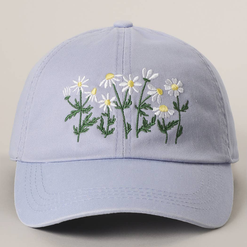 Daisy Bloom Embroidered Cotton Baseball Cap