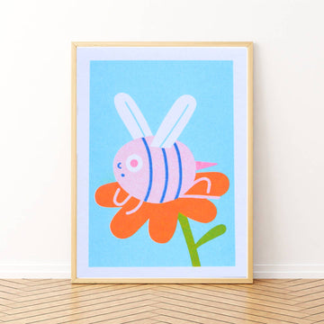 Mini Bee Risograph Print