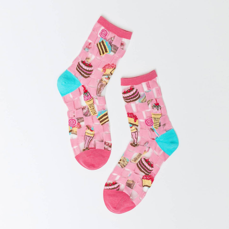 Retro Sweets Sheer Crew Socks