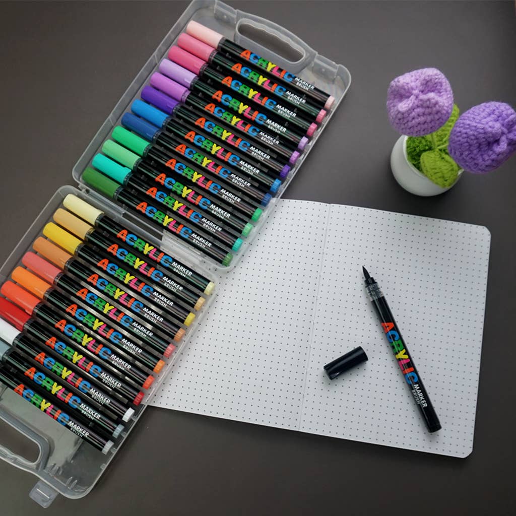 Acrylic Brush Markers - 24ct with Organizer Case
