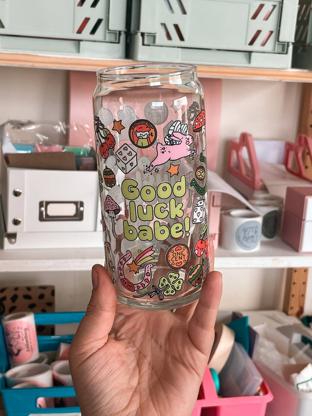 Good Luck Babe 20oz Can Glass | charms & cute vibes