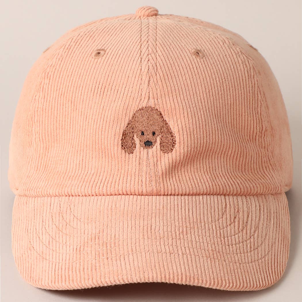 Cute Poodle Dog Embroidery Corduroy Baseball Cap