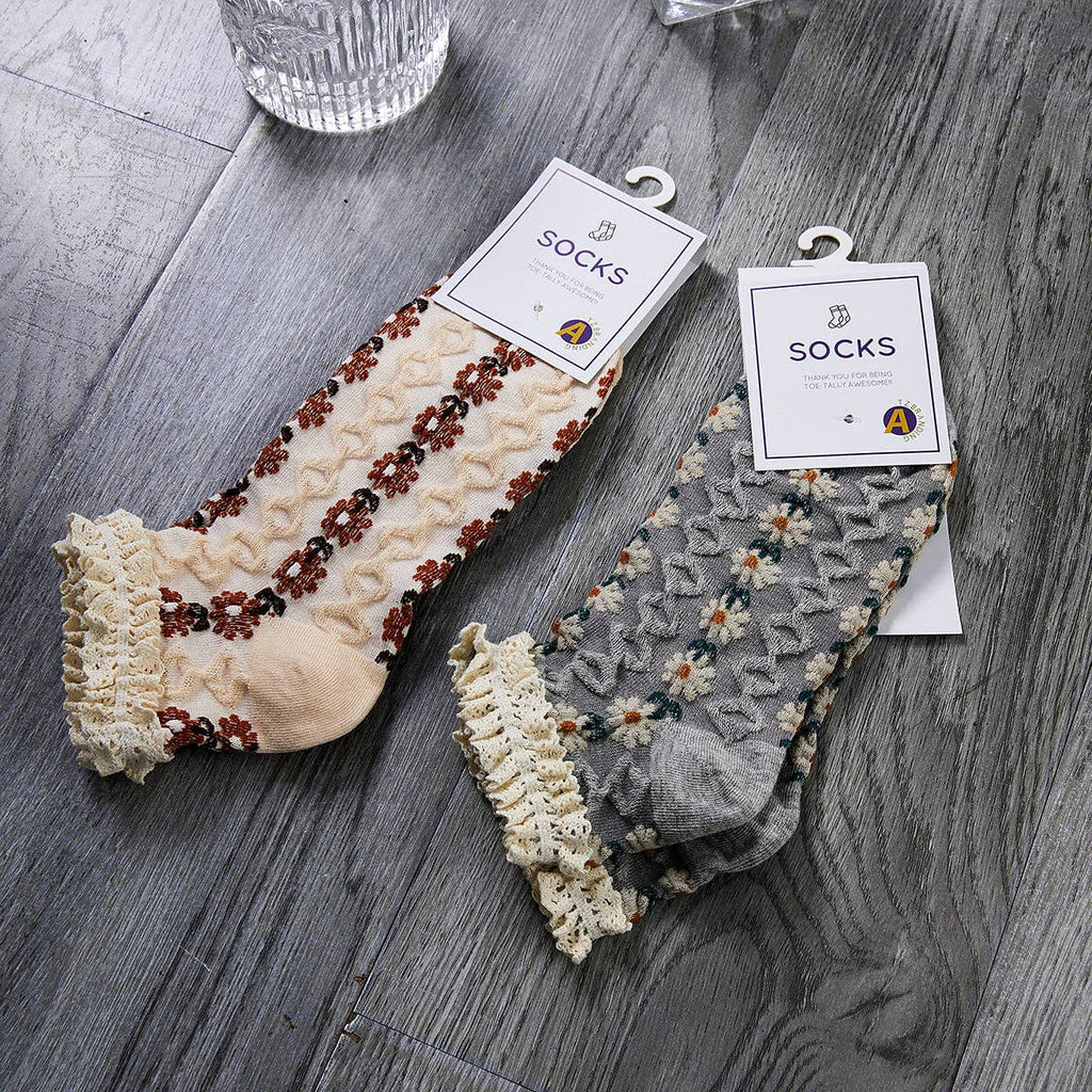 Rufia - Summer Floral Pattern Lace Trim Low-Cut Socks