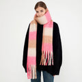 Women Warm Plaid Fringed Shawl