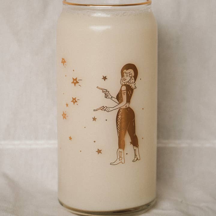 Cowgirl Shoots For the Stars 20oz Can Glass | Western Pin-Up